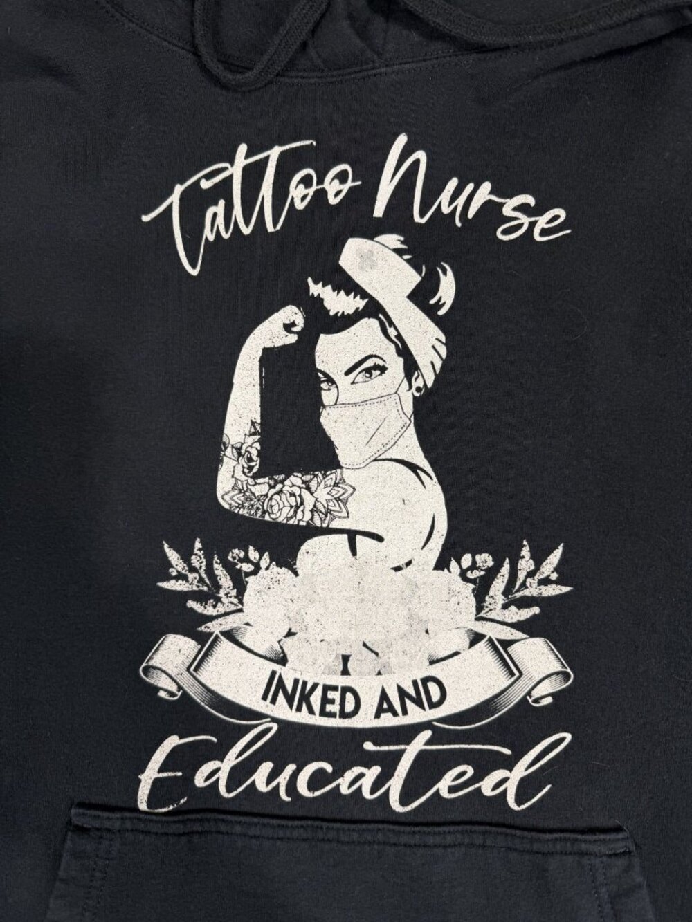 Tattoo Nurse Womens Black Inked And Educated Graphic Hoodie Sweatshirt 2XL
